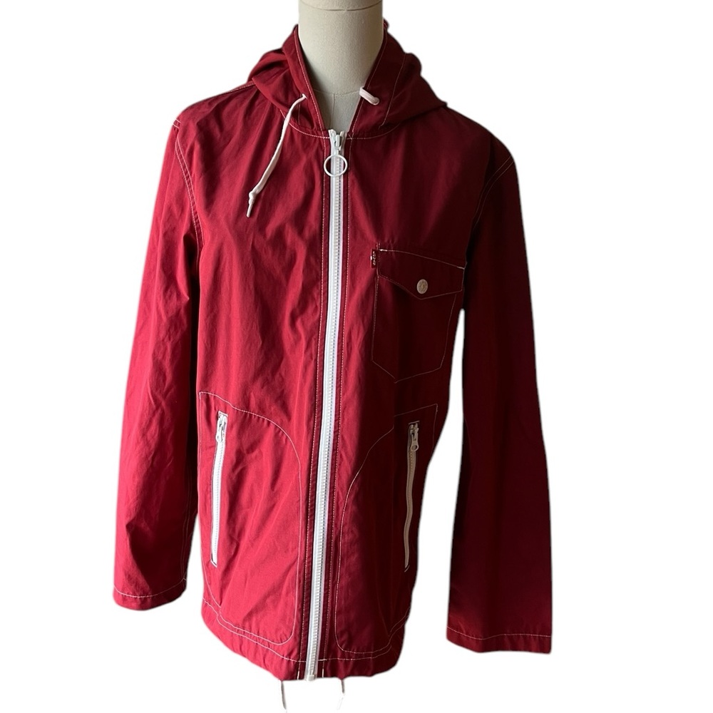 Levi's Jacket Coat Red Nylon Hooded Windbreaker Size Small